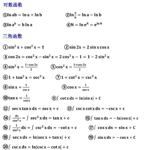 專升本高數(shù)常用公式